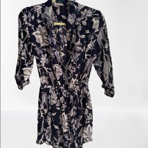 Navy and cream mini dress. Drawstring low waist.